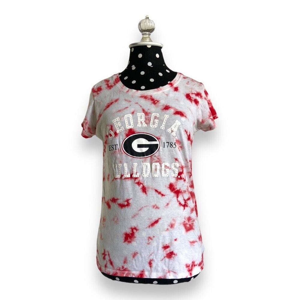 NCAA Womens Tee Sz‎ L Red White Tie Dye UGA Georgia Bulldogs Shirt Top T-Shirt